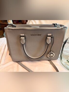 Michael Kors Taupe Saffiano Leather Satchel with MK Charm